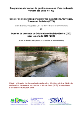 Programme Pluriannuel De Gestion Des Cours D'eau Du Bassin Versant Des Luys (64, 40) Dossier De Déclaration Portant Sur Les