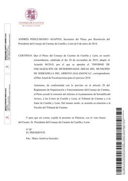 ANDRÉS PÉREZ-MONEO AGAPITO, Secretario Del Pleno, Por Resolución Del Presidente Del Consejo De Cuentas De Castilla Y León De 8 De Enero De 2014