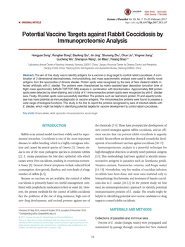 Potential Vaccine Targets Against Rabbit Coccidiosis by Immunoproteomic Analysis