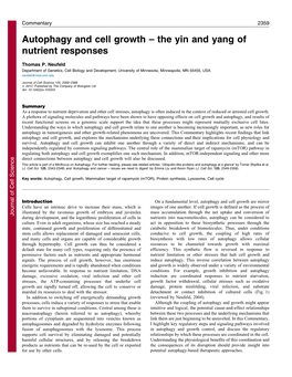 Autophagy and Cell Growth – the Yin and Yang of Nutrient Responses