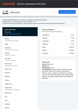 J8 Buss Sõiduplaan & Liini Marsruudi Kaart
