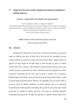 5. Shape of Scoria Cones on Mars: Insights from Numerical Modeling of Ballistic Pathways