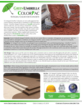 GU Integral Colorpac Colorants Are Iron Oxide Pigments That Can Be Used for Concrete That Is Consistent in Color from Top to Bottom