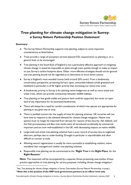 Tree Planting for Climate Change Mitigation in Surrey: a Surrey Nature Partnership Position Statement*