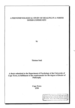 A Phenomenological Study of Healing in a North Sotho Community