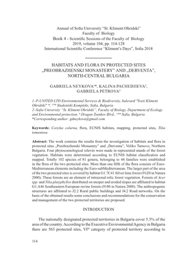 Habitats and Flora in Protected Sites „Preobrazhenski Monastery” and „Derventa”, North-Central Bulgaria