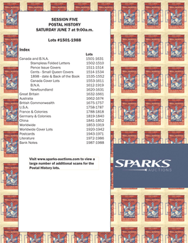 SESSION FIVE POSTAL HISTORY SATURDAY JUNE 7 at 9:00A.M