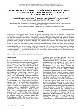 Ruby Chocolate – Bioactive Potential and Sensory Quality Characteristics Compared with Dark, Milk and White Chocolate