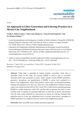 An Approach to Litter Generation and Littering Practices in a Mexico City Neighborhood