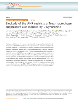 Blockade of the AHR Restricts a Treg-Macrophage Suppressive Axis Induced by L-Kynurenine