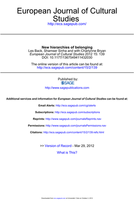 Studies European Journal of Cultural