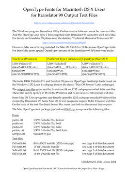 Opentype Fonts for Macintosh OS X Users for Itranslator 99 Output Text Files