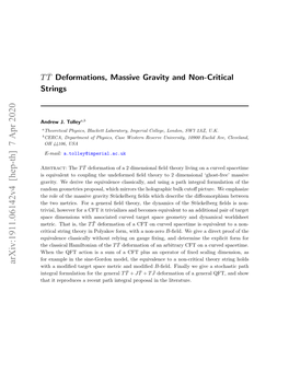 $ T\Bar T $ Deformations, Massive Gravity and Non-Critical Strings