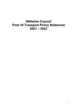 Wiltshire Council Post-16 Transport Policy Statement 2021 – 2022