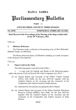 RAJYA SABHA Parliamentary Bulletin