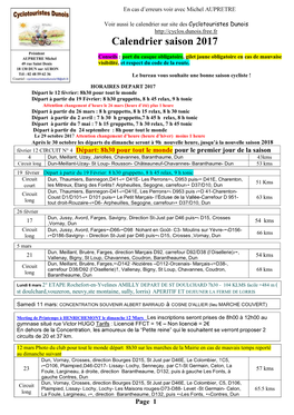 Calendrier Saison 2017