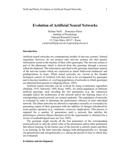 Evolution of Artificial Neural Networks 1