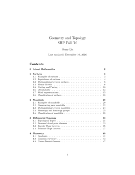 Geometry and Topology SHP Fall ’16