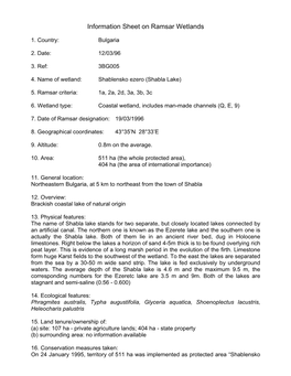 Information Sheet on Ramsar Wetlands