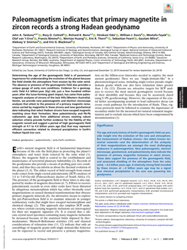 Paleomagnetism Indicates That Primary Magnetite in Zircon Records