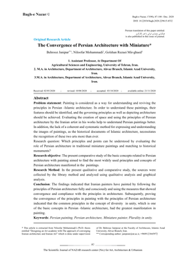 The Convergence of Persian Architecture with Miniature* Behrooz Janipur**1, Niloofar Mohammadi2, Golshan Rezaei Mir-Ghaed3