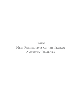 New Perspectives on the Italian American Diaspora