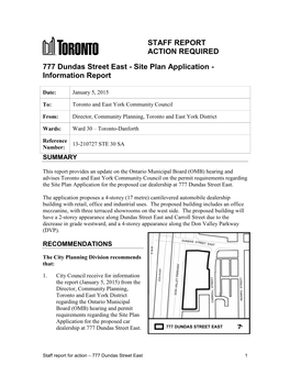 STAFF REPORT ACTION REQUIRED 777 Dundas Street East