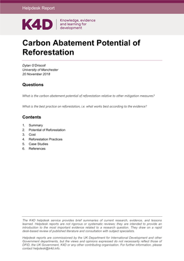 Carbon Abatement Potential of Reforestation