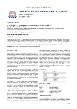 A Review on Phytopharmacological Properties of Arappu