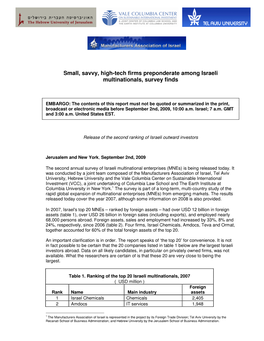 Small, Savvy, High-Tech Firms Preponderate Among Israeli Multinationals, Survey Finds
