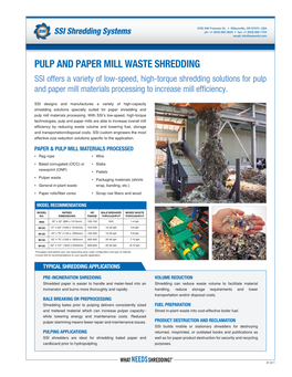 Pulp and Paper Mill Waste Shredding