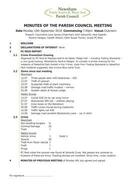 Minutes of the Parish Council Meeting