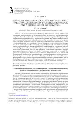 Chapter 1 Subspecies Represent Geographically Partitioned