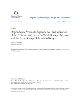 An Evaluation of the Relationship Between World Gospel Mission and the Africa Gospel Church in Kenya Patrick L