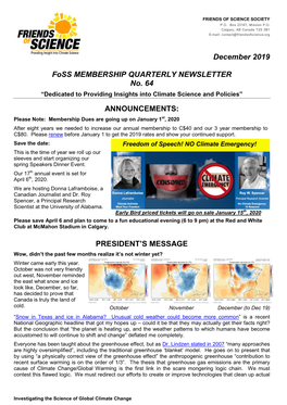 Fos Membership Quarterly Newsletter