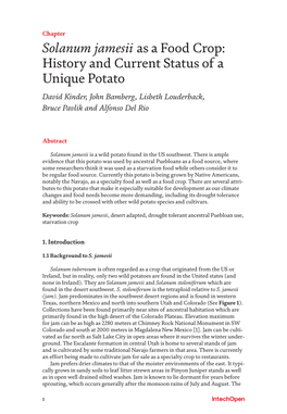 Solanum Jamesii As a Food Crop: History and Current Status of a Unique Potato David Kinder, John Bamberg, Lisbeth Louderback, Bruce Pavlik and Alfonso Del Rio