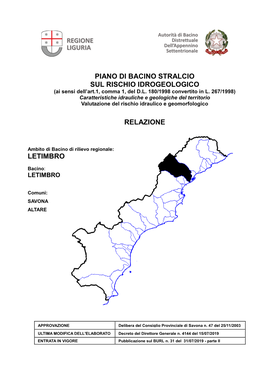 Piano Di Bacino Stralcio Sul Rischio Idrogeologico Relazione Letimbro Regione Liguria