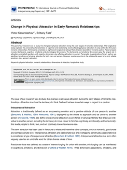 Change in Physical Attraction in Early Romantic Relationships