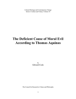 The Deficient Cause of Moral Evil According to Thomas Aquinas