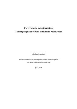 Polysynthetic Sociolinguistics: the Language and Culture of Murrinh Patha Youth