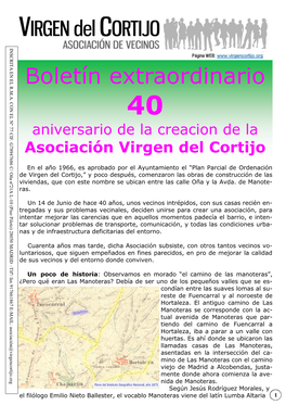 Boletín Extraordinario 40 Aniversario De La Creacion De La Asociación Virgen Del Cortijo