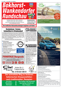 Bokhorst- Wankendorfer Rundschau Unabhängige Zeitung Für Belau, Großharrie, Rendswühren, Anzei Genannahme : Ruhwinkel, Schillsdorf, Stolpe, Tasdorf Und Wankendorf