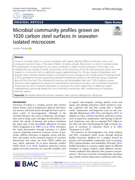 Microbial Community Profiles Grown on 1020 Carbon Steel Surfaces in Seawater- Isolated Microcosm Luciano Procópio