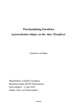 Provincializing Eurafrica a Postcolonial Critique on the Idea ‘Eurafrica’