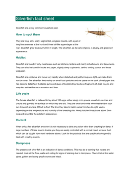 Silverfish Fact Sheet