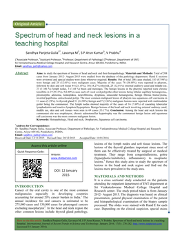 Spectrum of Head and Neck Teaching Hospital Rum of Head and Neck