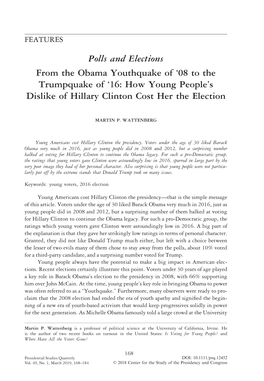 Polls and Elections from the Obama Youthquake of ‘08 to the Trumpquake of ‘16: How Young People’S Dislike of Hillary Clinton Cost Her the Election