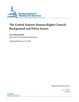 The United Nations Human Rights Council: Background and Policy Issues
