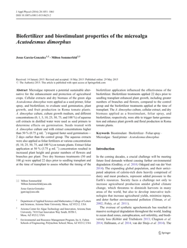 Biofertilizer and Biostimulant Properties of the Microalga Acutodesmus Dimorphus