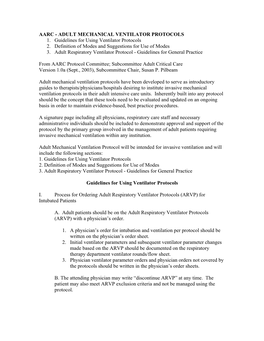 Adult Mechanical Ventilator Protocols 1